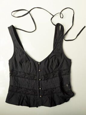 Free People Kianna Eyelet Lace Corset Tank Top Black Halter XS